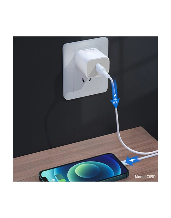 Konfulon C69D 20W + 1M 18W DC15 Type-C to Type-C Kablolu PD Şarj Cihazı