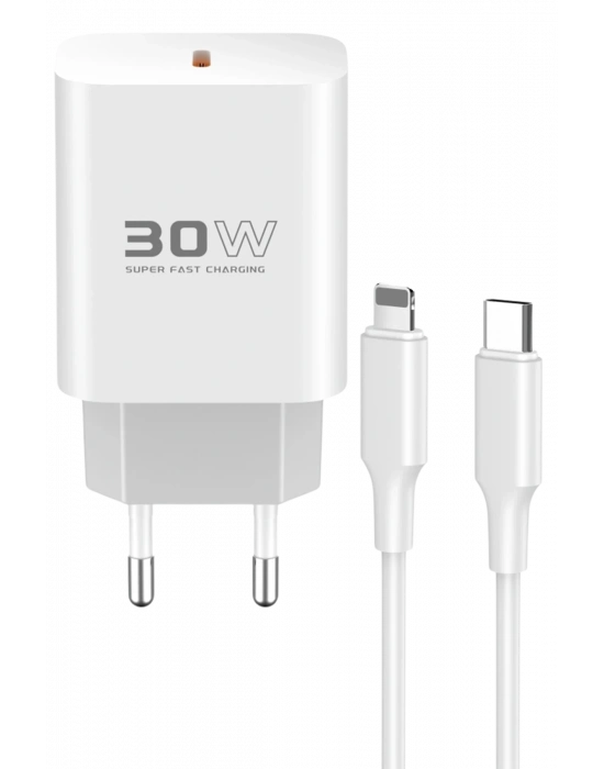 Konfulon C87C 30W Type-C Çıkışlı Ekstra DL50 1M Type-C to Lightning Kablolu PD Şarj Cihazı - Beyaz