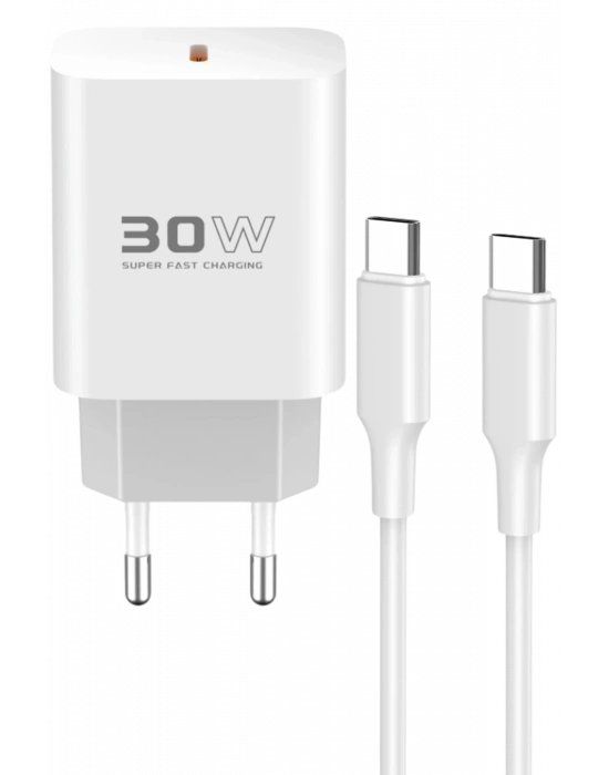 Konfulon C87C 30W Type-C Çıkışlı Ekstra DL51 1M Type-C to Type-C Kablolu PD Şarj Cihazı - Beyaz