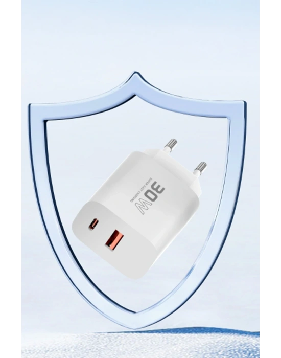 Konfulon C89Q 1 Adet 30W Type-C ve 1 Adet 22.5W USB Çıkışlı Ekstra DL48 1M USB to Lightning Kablolu PD Şarj Cihazı - Beyaz