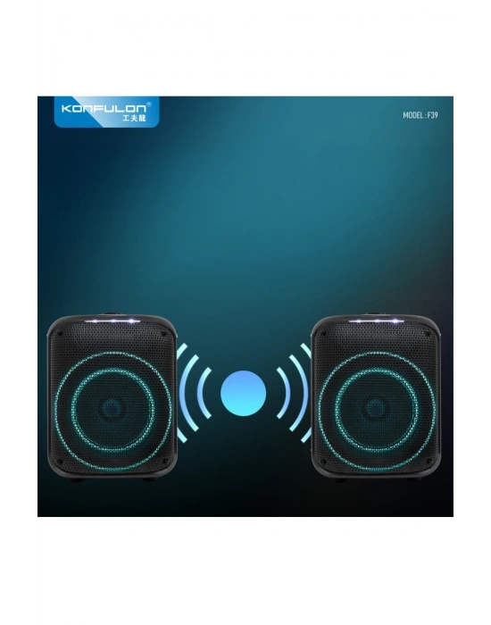 Konfulon F39 25W Sürücülü RGB Işıklı 2 Adet Mikrofonlu Bluetooth 5.3 Kablosuz Hoparlör – Siyah
