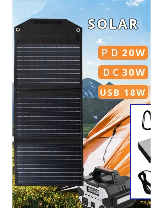 Konfulon SH-03 30W Hızlı Şarj Taşınabilir Güneş Enerji Paneli Şarj İstasyonu - Siyah