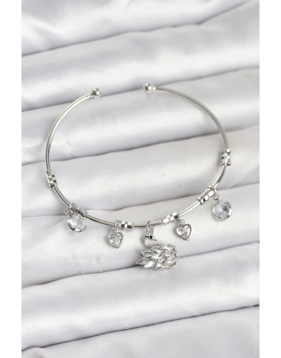 Kuğu Charmlı Gümüş Renk Kadın Bileklik