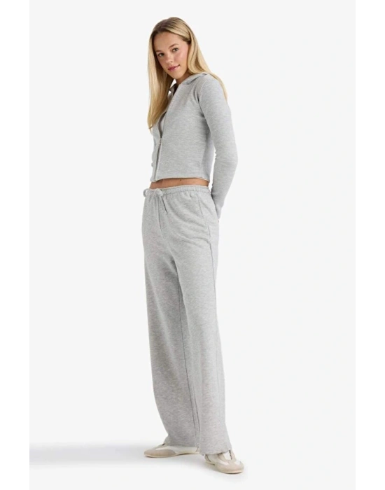 Okul Straight Fit Beli Lastikli Eşofman Altı Uzun Boy Bağcıklı Cepli Basic Düz