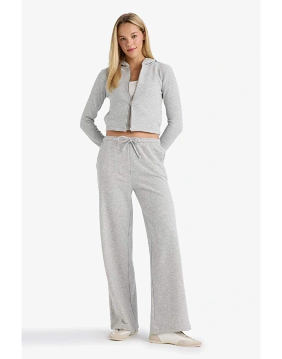 Okul Straight Fit Beli Lastikli Eşofman Altı Uzun Boy Bağcıklı Cepli Basic Düz