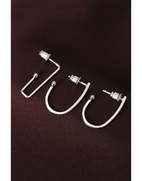 küpeGeometrik Model Gümüş Renk Metal Çoklu Küpe