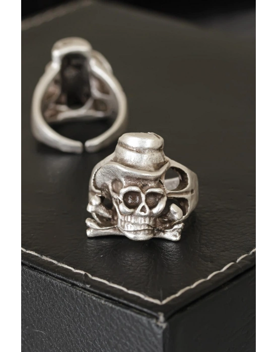 Kuru Kafa Tasarımlı Eskitme Gümüş Renkli Ayarlamalı Model Erkek Yüzük