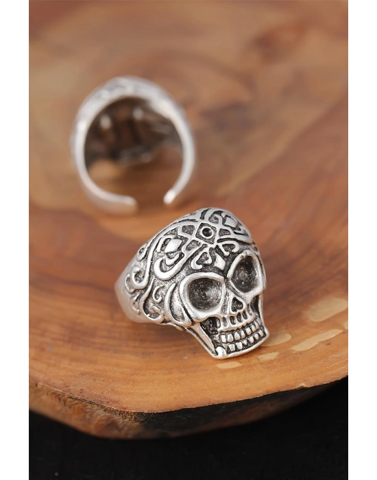 Kuru Kafalı Gümüş Renk Erkek Yüzük