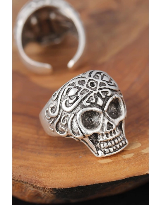 Kuru Kafalı Gümüş Renk Erkek Yüzük