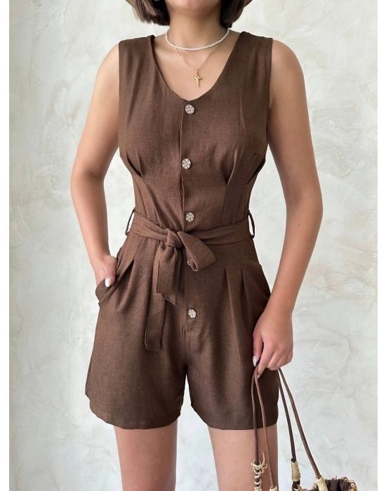 Kuşaklı şortlu tulum