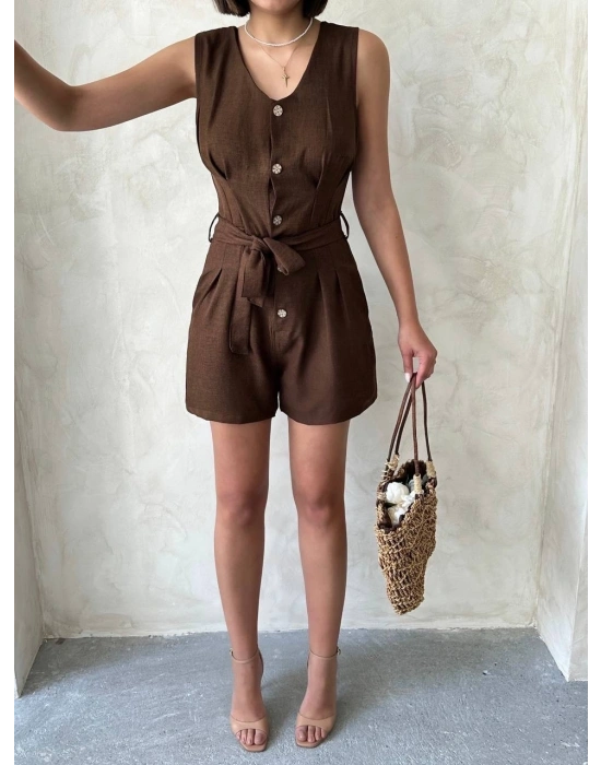 Kuşaklı şortlu tulum