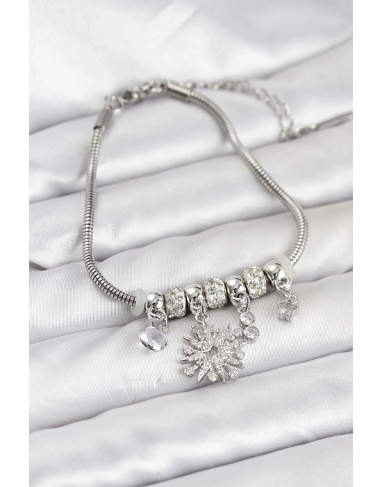 Kutup Yıldızı Model Charmlı Gümüş Renk Kadın Bileklik