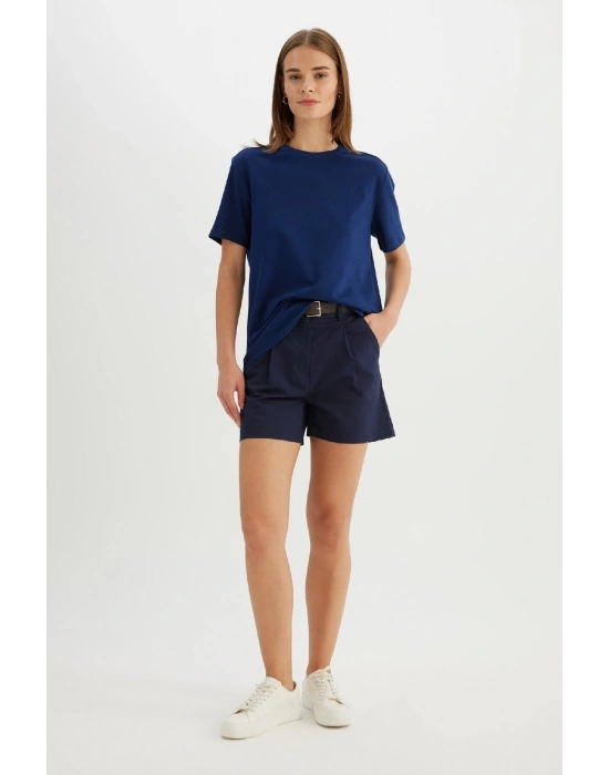 Regular Fit Bisiklet Yaka Casual Premium Basic Düz Kısa Kollu Tişört Lacivert