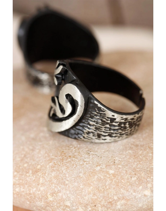 Lale Figürlü Füme Gri Renk Ayarlamalı Erkek Yüzük