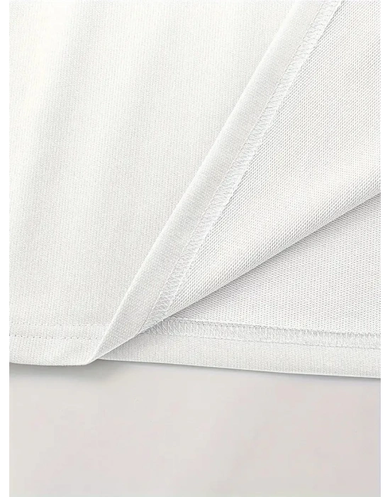 LB Baskılı Ön Arka Oversize Bisiklet Yaka Kısa Kol T-shirt - Beyaz