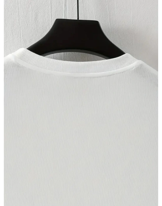 LB Baskılı Ön Arka Oversize Bisiklet Yaka Kısa Kol T-shirt - Beyaz