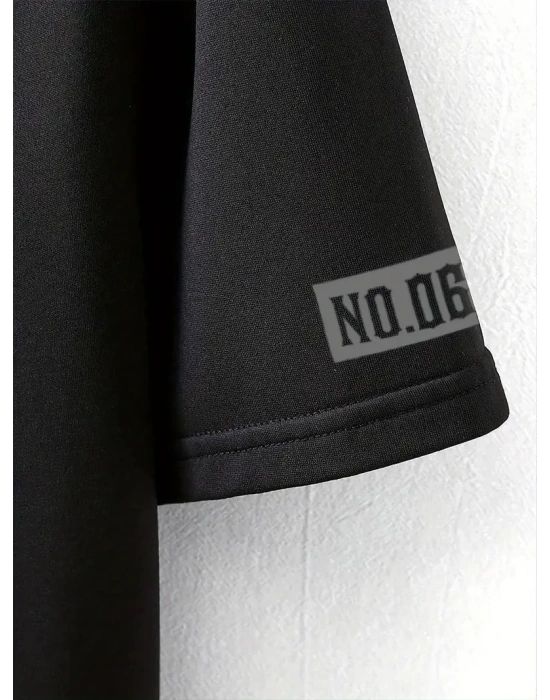 LB Ön Arka Baskılı Oversize Bisiklet Yaka Yazlık T-shirt - Siyah