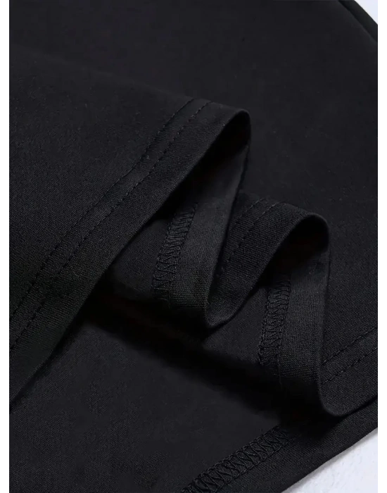 LB Ön Arka Baskılı Oversize Bisiklet Yaka Yazlık T-shirt - Siyah