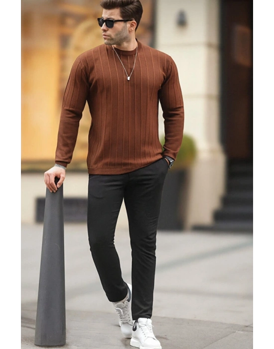 erkek geniş kalıp premium kalite kışlık tarz bisiklet yaka oversize triko kazak