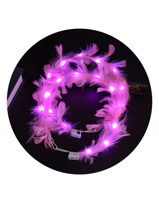 Led Işıklı Rengarenk Yanan 3 Fonksiyonlu Otrişli Parti Tacı Pembe Renk 12x12 cm NessiWorld