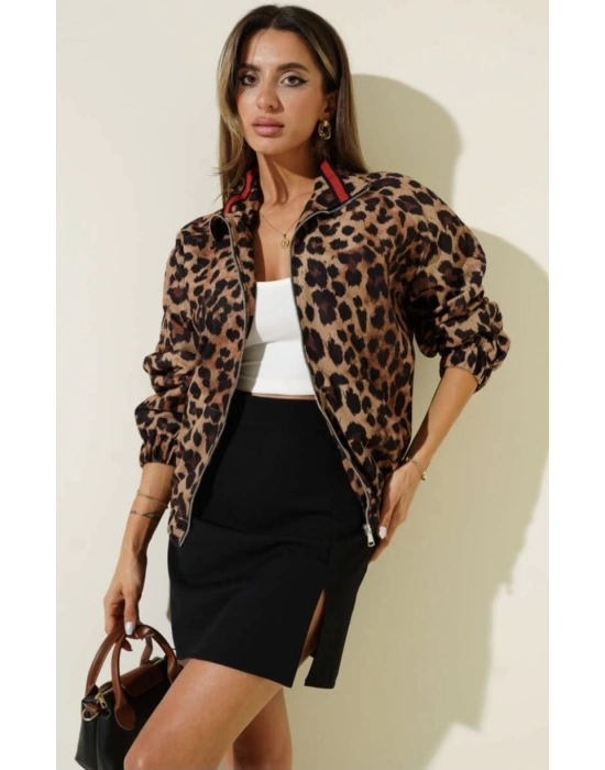 Leopar desenli astarlı ceket siyah t1192