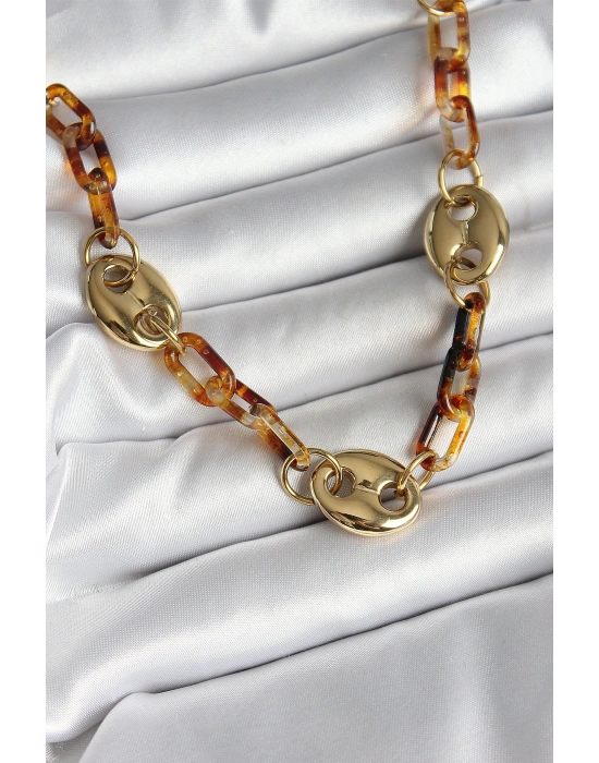 Leopar Desenli Mika Gold Renk Zincir Kadın Kolye