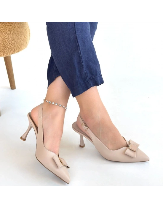 Leyya Bej Cilt Topuklu Ayakkabı