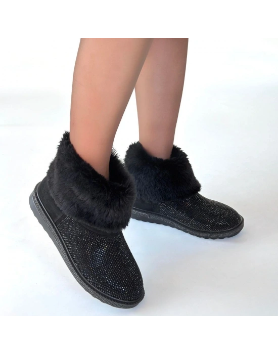 Linka Siyah Süet Siyah Boncuk İşlemeli Bot