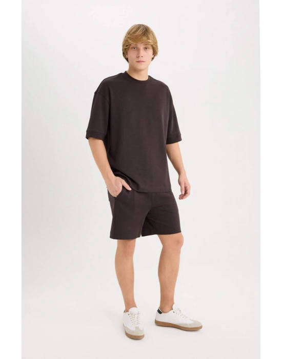 Loose Fit Bisiklet Yaka Kısa Kollu Ağır Kumaş Basic Düz Tişört