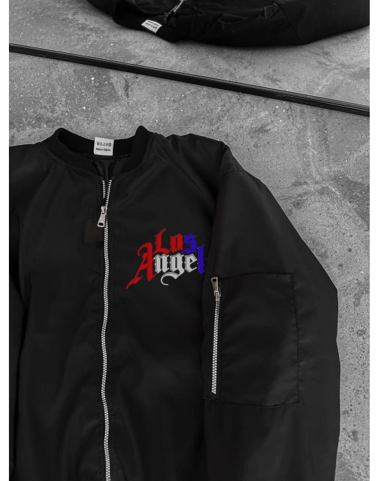 ERKEK Los Angeles Siyah Bomber Mont – Fermuarlı, Cepli, Kapitone Astarlı, Bahar ve Kışlık  Ceket- Siyah