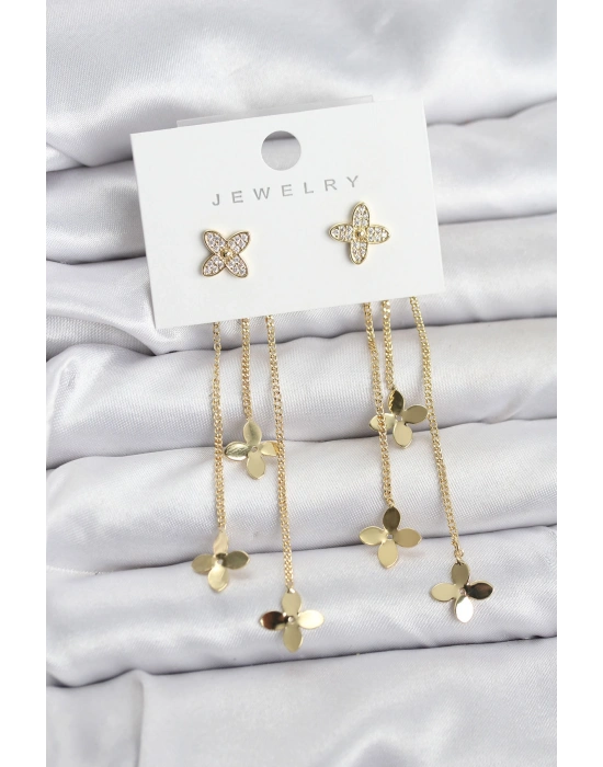 Lotus Model Gold Renk Pirinç Sallantılı Kadın Küpe