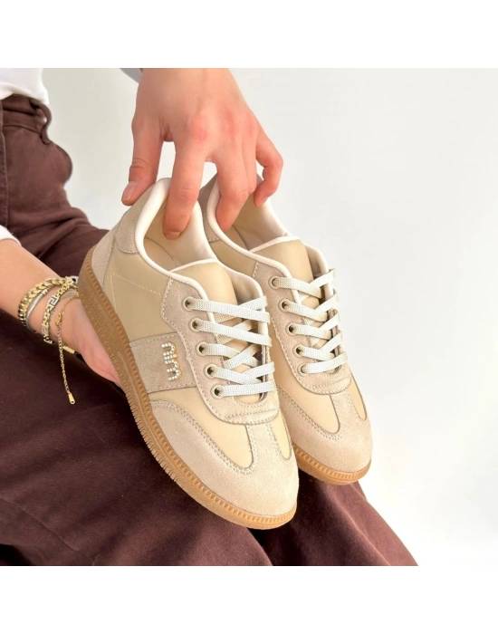 Lunga Bej Cilt Bağcıklı Spor Ayakkabı