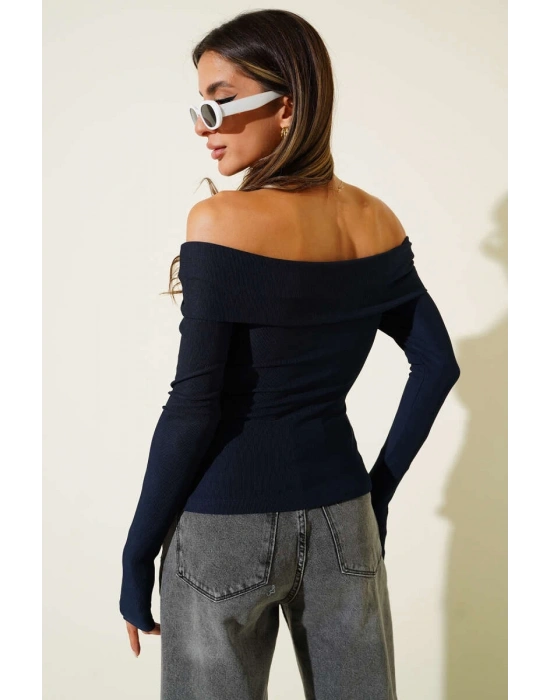 Madonna Yaka Düğmeli Bluz Lacivert t4329