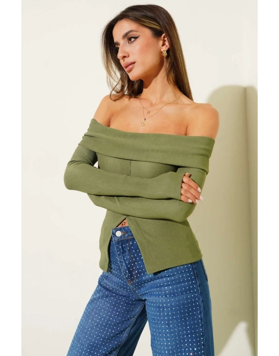 Madonna Yaka Düğmeli Bluz yeşil t4329