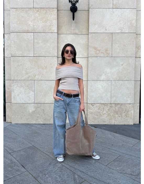 Madonna yaka sıfır kol bluz