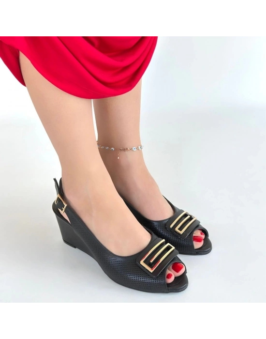 Mamba Siyah Cilt Dolgu Topuk Ayakkabı