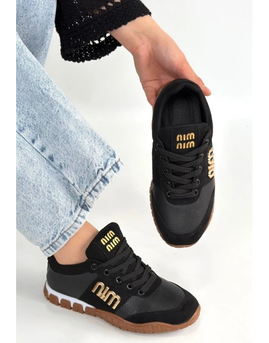 Marje Siyah Cilt Bağcıklı Spor Ayakkabı