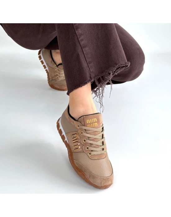 Marje Vizon Cilt Bağcıklı Spor Ayakkabı