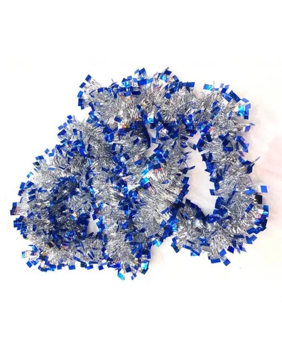 Mavi Gümüş Renk 4 cm Genişlik Garland Çift Renk Sim Süs 180 cm
