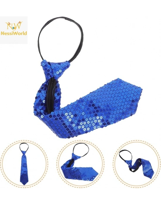 Mavi Pul Payetli Işıltılı Parti Kravatı 33 cm