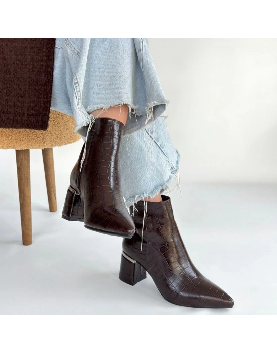 Meça Kahverengi Cilt Topuklu Bot