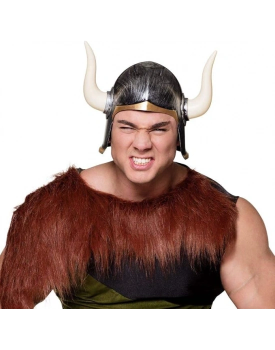 Mega Boynuzlu Viking Ivar Kaskı Eskitilmiş Desen Gümüş Renk