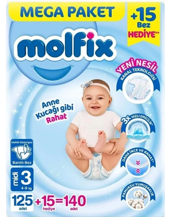 Mega Paket Bebek Bezi 3 Beden 4-9 Kg 140 Adet