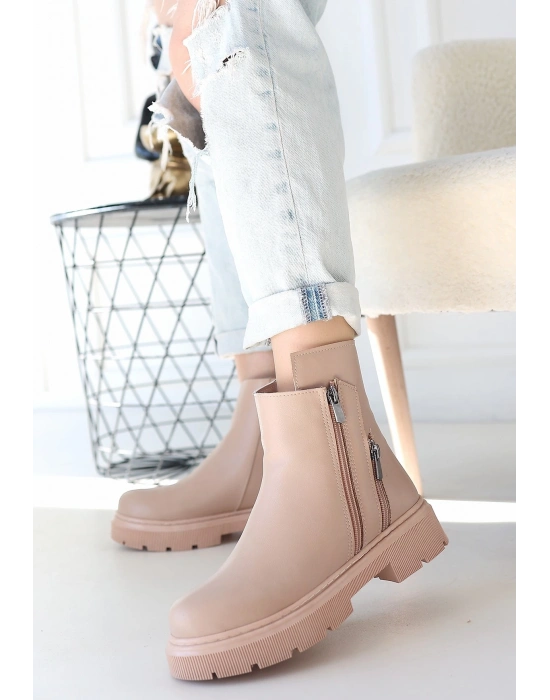 Menta Nude Cilt Fermuar Aksesuarlı Bot