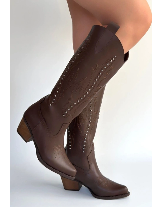 Meof Acı Kahve Cilt Topuklu Çizme