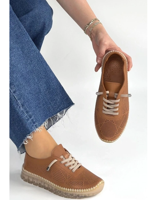 Merja Taba Deri Bağcıklı Spor Ayakkabı