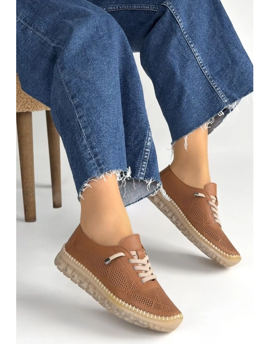 Merja Taba Deri Bağcıklı Spor Ayakkabı