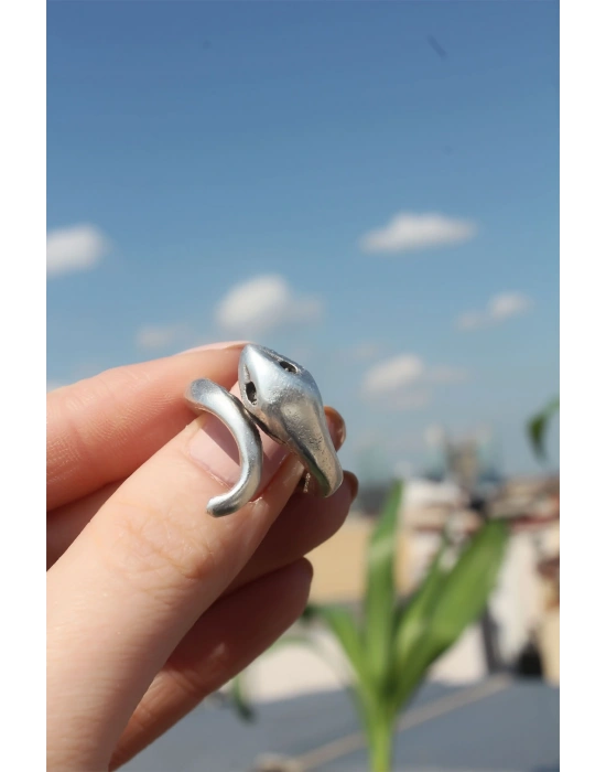 Metal Yılan Figürlü Ayarlamalı Antik Yüzük