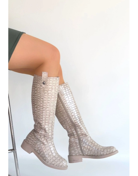 Metta Bej Cilt Desenli Çizme