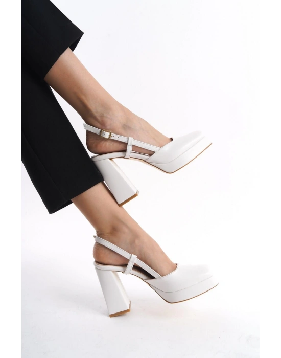 Mety Beyaz Cilt Topuklu Ayakkabı